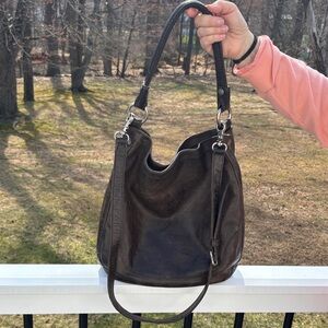 Frye Distressed Dark Brown Melissa Leather Hobo Crossbody Bag